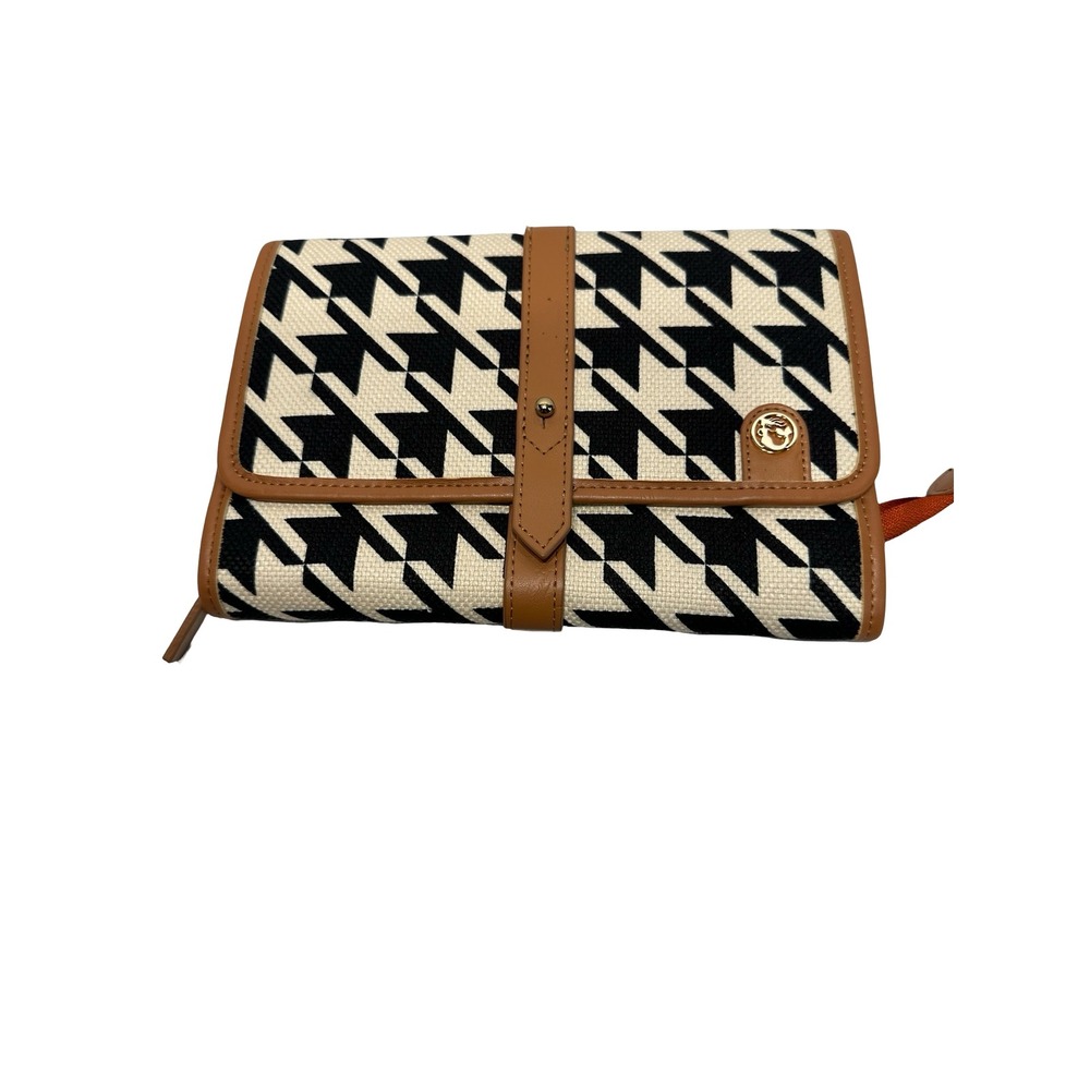 Spartina 449 Travel Jewelry Organizer Case houndstooth Tan Brown‎ Black White